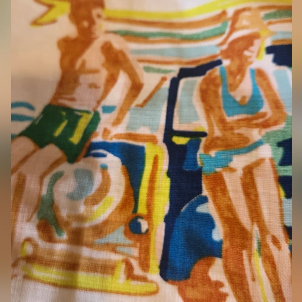 J CREW RARE VINTAGE Ivory Skirt with Malibu Beach Surfing Scene Print - Picture 10 of 11